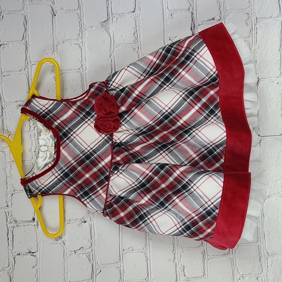 Children's Place Newborn (0-3M) Red Plaid Holiday Tartan Christmas Dress Tulle